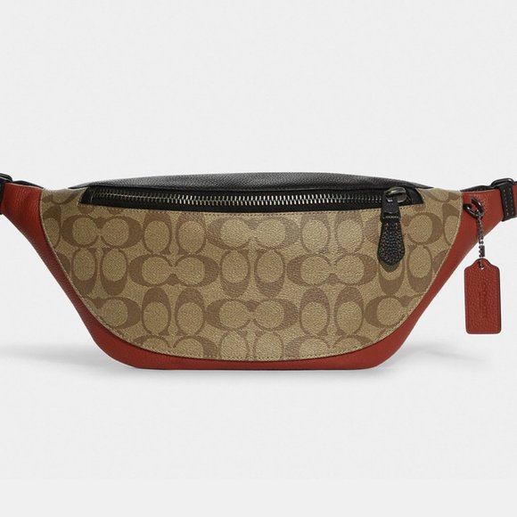 Coach Other - COACH Warren Belt Bag Colorblock Signature Canvas Gunmetal/Khaki Terracota NWT